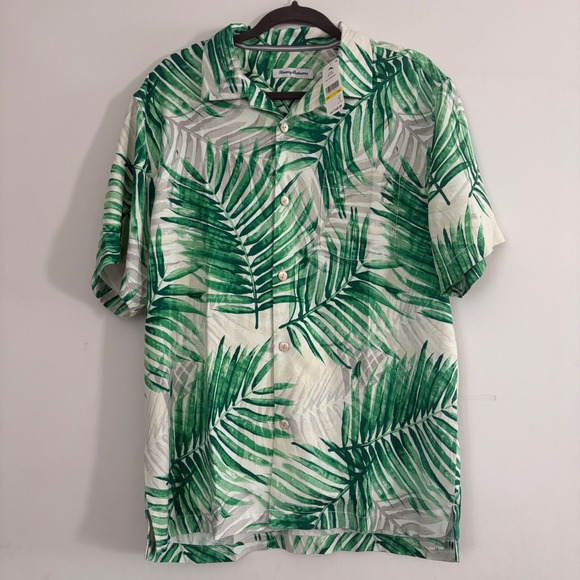 NEW Tommy Bahama Men Med Misty Palms 100% Silk Shirt Short Slv Camp Resort Party - Picture 2 of 12